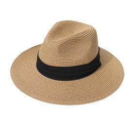 Panama Hat Summer Beach Sun Protection Sun Hat For Men Women (Color: Khaki)