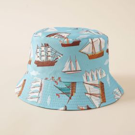 Hat new tropical print fruit pattern fisherman hat women summer lemon sports sunshade hat casual basin hat (Color: sail-Blue)