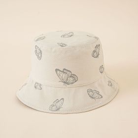 New butterfly print fisherman hat female summer Korean version fashion double-sided pot hat sun hat tide (Color: Beige)