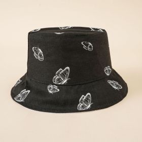 New butterfly print fisherman hat female summer Korean version fashion double-sided pot hat sun hat tide (Color: White)