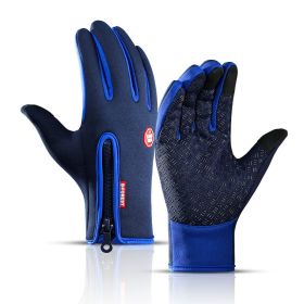 2022 Winter Gloves For Men Waterproof Windproof Cold Gloves Snowboard Motorcycle Riding Driving Warm Touchscreen Zipper Glove (Gloves Size: L, Color: Dark blue)