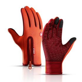 2022 Winter Gloves For Men Waterproof Windproof Cold Gloves Snowboard Motorcycle Riding Driving Warm Touchscreen Zipper Glove (Gloves Size: S, Color: Orange)