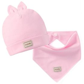 2Pcs/Lot Children Hat Scarf Set Cotton Baby Beanie Collar Winter Spring Baby Boy Girl Cap Kids Warm (Color: Pink rabbit)