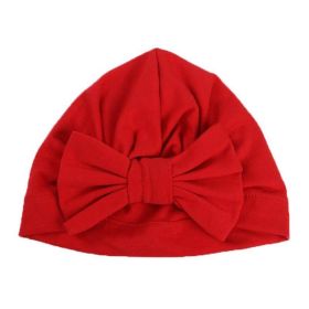 Newborn Baby Kids Boys Girls Soft Turban Cap Beanie Solid Bow Knot Wrap Hats Milk Fiber Beanis Baby (Color: Red)