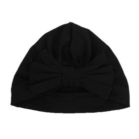Newborn Baby Kids Boys Girls Soft Turban Cap Beanie Solid Bow Knot Wrap Hats Milk Fiber Beanis Baby (Color: Black)