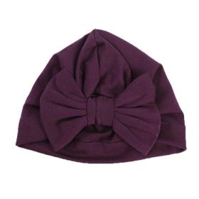 Newborn Baby Kids Boys Girls Soft Turban Cap Beanie Solid Bow Knot Wrap Hats Milk Fiber Beanis Baby (Color: Purple)
