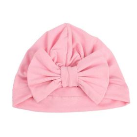 Newborn Baby Kids Boys Girls Soft Turban Cap Beanie Solid Bow Knot Wrap Hats Milk Fiber Beanis Baby (Color: Pink)
