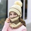 3Pcs/Set Women Velvet Winter Warm Hat Wool Knit Pompom Cap Face Mask Scarf Neck