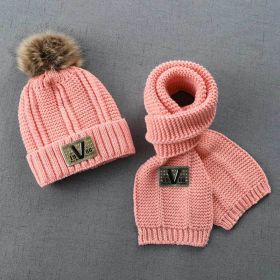 Children Hat and Scarf Set Combination Boys and Girls Winter Warm Knitting Wool Hat and Neck Scarf (Color: Pink, size: 48-54cm)