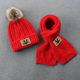 Children Hat and Scarf Set Combination Boys and Girls Winter Warm Knitting Wool Hat and Neck Scarf (Color: Red, size: 48-54cm)