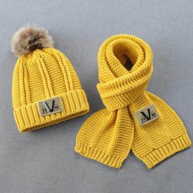 Children Hat and Scarf Set Combination Boys and Girls Winter Warm Knitting Wool Hat and Neck Scarf (Color: Yellow, size: 48-54cm)