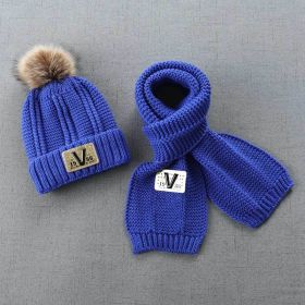 Children Hat and Scarf Set Combination Boys and Girls Winter Warm Knitting Wool Hat and Neck Scarf (Color: Blue, size: 48-54cm)