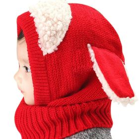 Baby Toddler Winter Beanie Warm Hat Hooded Scarf Earflap Knitted Cap (Color: Red)