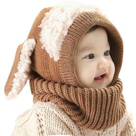 Baby Toddler Winter Beanie Warm Hat Hooded Scarf Earflap Knitted Cap (Color: Khaki)