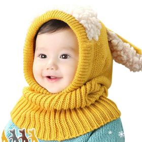 Baby Toddler Winter Beanie Warm Hat Hooded Scarf Earflap Knitted Cap (Color: Yellow)