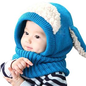 Baby Toddler Winter Beanie Warm Hat Hooded Scarf Earflap Knitted Cap (Color: Blue)