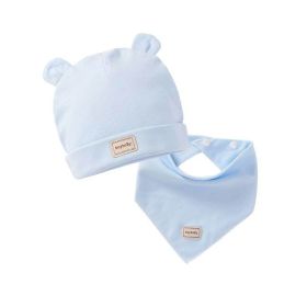 2Pcs/Lot Children Hat Scarf Set Cotton Baby Beanie Collar Winter Spring Baby Boy Girl Cap Kids Warm (Color: blue triangle)