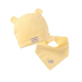 2Pcs/Lot Children Hat Scarf Set Cotton Baby Beanie Collar Winter Spring Baby Boy Girl Cap Kids Warm (Color: Yellow triangle)