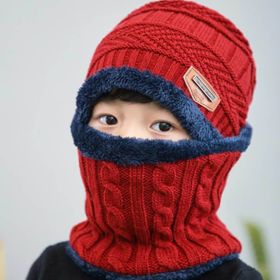 Autumn And Winter New Wool Hat Scarf Set Thick Warm Knit Hat Children's Hat (Color: Wine red)