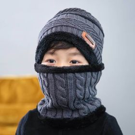 Autumn And Winter New Wool Hat Scarf Set Thick Warm Knit Hat Children's Hat (Color: Gray)