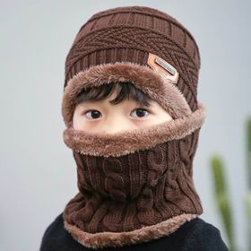 Autumn And Winter New Wool Hat Scarf Set Thick Warm Knit Hat Children's Hat (Color: Coffee)