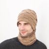 2pcs/set Hat Scarf Suits Women Autumn Winter Outdoor Warm Knit Plus Velvet Wool Men Cap Headgear