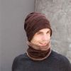 2pcs/set Hat Scarf Suits Women Autumn Winter Outdoor Warm Knit Plus Velvet Wool Men Cap Headgear