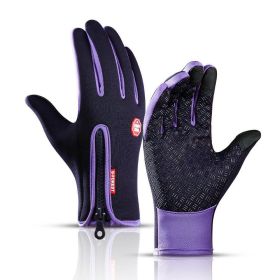 Winter Warm Wool Touch Screen Gloves Waterproof Windproof Cycling Motorcycle Ski Hiking Gloves (Color: Purple, size: L)