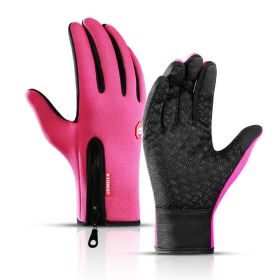Winter Warm Wool Touch Screen Gloves Waterproof Windproof Cycling Motorcycle Ski Hiking Gloves (Color: Rose Gold, size: M)