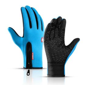 Winter Warm Wool Touch Screen Gloves Waterproof Windproof Cycling Motorcycle Ski Hiking Gloves (Color: Blue, size: M)