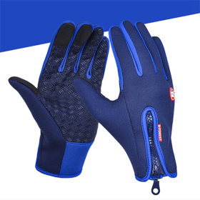 Outdoor Windproof Thickened Mittens Waterproof Winter Warm Gloves Touch Screen Gloves Unisex Ski Glo (Color: Navy Blue, size: XL)