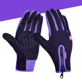 Outdoor Windproof Thickened Mittens Waterproof Winter Warm Gloves Touch Screen Gloves Unisex Ski Glo (Color: Purple, size: S)