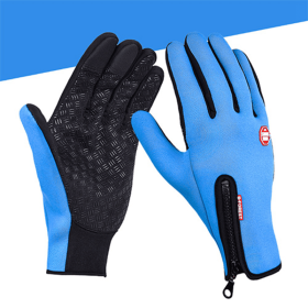 Outdoor Windproof Thickened Mittens Waterproof Winter Warm Gloves Touch Screen Gloves Unisex Ski Glo (Color: Light Blue, size: S)