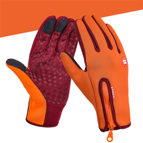 Outdoor Windproof Thickened Mittens Waterproof Winter Warm Gloves Touch Screen Gloves Unisex Ski Glo (Color: Orange, size: M)