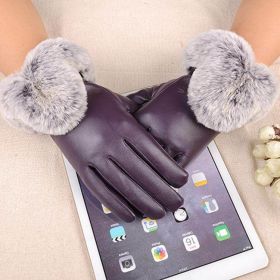 Women Winter Pu Leather Gloves Touch Screen Gloves (Color: Purple)