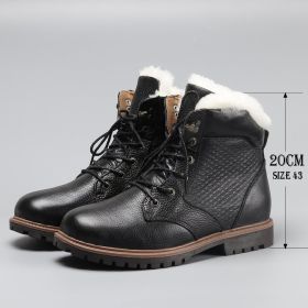 Genuine leather Men's Winter Boots Natural Wool Winter boots for men Top Quality Men Snow Boots #YM5518 (Color: Black(1570), size: 40)