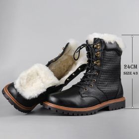 Genuine leather Men's Winter Boots Natural Wool Winter boots for men Top Quality Men Snow Boots #YM5518 (Color: Black(1568), size: 48)