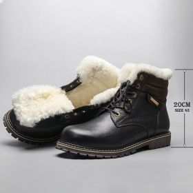 Genuine leather Men's Winter Boots Natural Wool Winter boots for men Top Quality Men Snow Boots #YM5518 (Color: Black(5518), size: 46)
