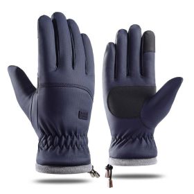 Men's Autumn And Winter Thickened Outdoor Sports Skiing Cycling Touch Screen Gloves (Color: Blue)