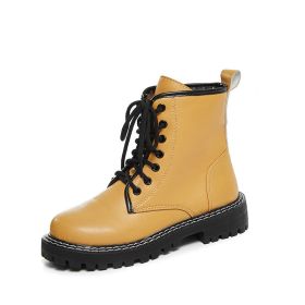 Combat Boots For Women Glitter Leather Boots 2022 New White Ankle Boots Women Shoes Platform Lace Up Punk Boots998 (Color: Yellow, size: 39)