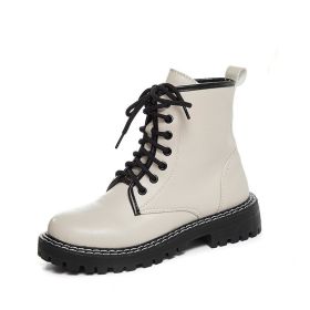 Combat Boots For Women Glitter Leather Boots 2022 New White Ankle Boots Women Shoes Platform Lace Up Punk Boots998 (Color: Creamy-white, size: 37)