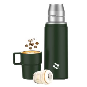 Healter 850ml Travel Vacuum Flask, Water Thermos Bottle for Coffee, Built-in Lid Cup, Stainless Steel, Thermal Tea Mug, Sport Bottles (Color: Green)