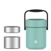 Healter 1.6 Litres Vacuum Insulated Food Flasks for Hot Food, 1600ml Stainless Steel Thermal Soup Container/ Food Jar with 2 inner boxes for Adult, Gr