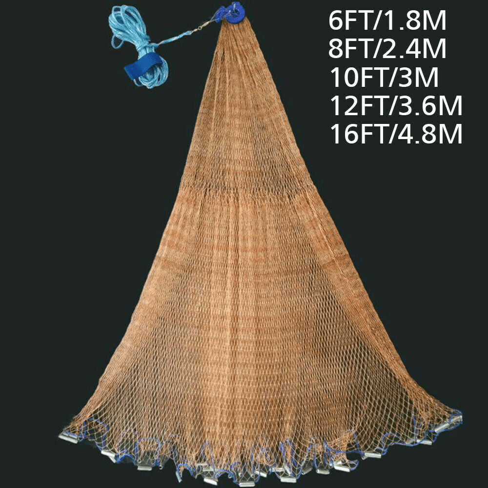 6FT/8FT/10/FT/12FT/16FT Heavy Duty Fishing Net with Nylon Mesh Easy to Throw 6FT/8FT/10/FT/12FT/16FT Heavy Duty Fishing Net with Nylon Mesh Easy to Throw