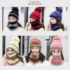3Pcs/Set Women Velvet Winter Warm Hat Wool Knit Pompom Cap Face Mask Scarf Neck